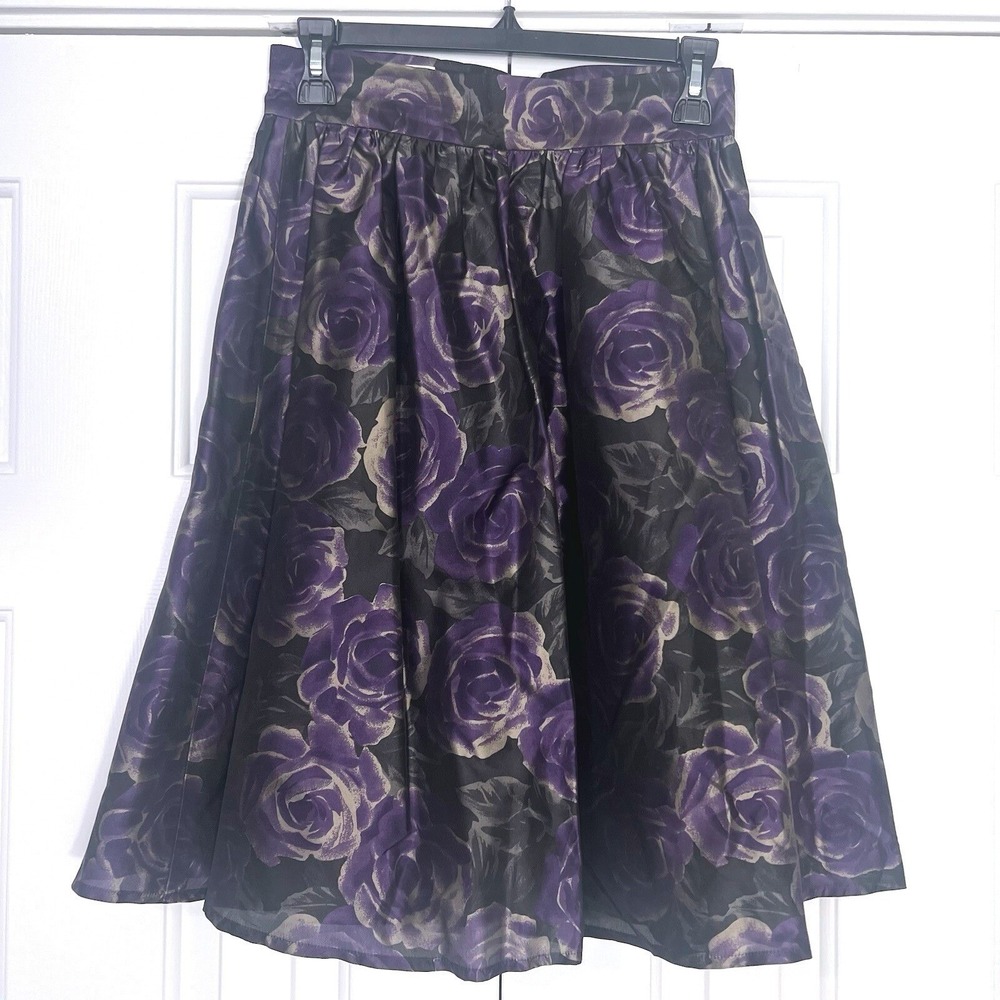 Ungaro Ter Vintage Designer Floral Taffata Purple Midi Skirt Size 8 Cottagecore